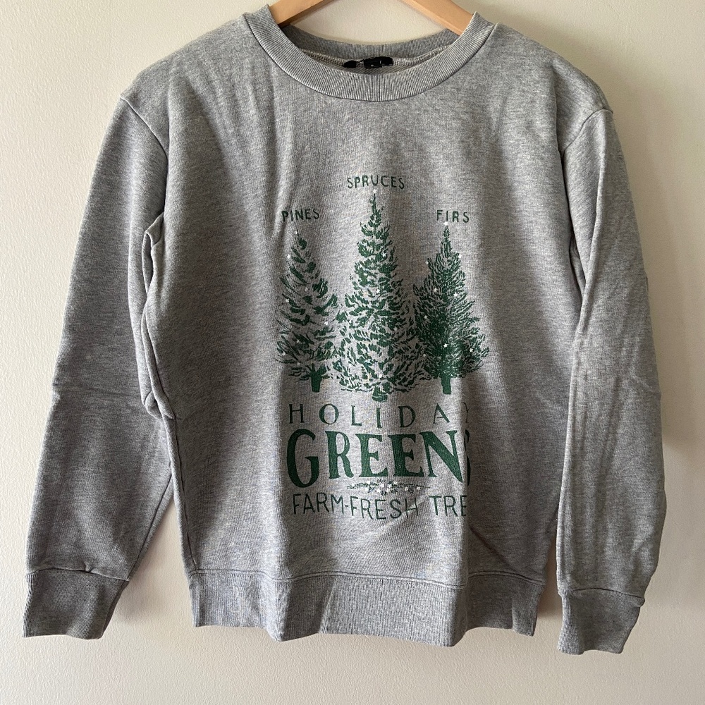 J Crew Holiday Greens Fleece Sweatshirt Crewneck Size Small